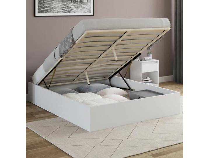IDMARKET Lit coffre double SANDSIDE avec sommier 140 x 190 cm blanc