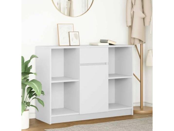 RJPLMFV Anrichte weiß mit Schublade, 101 x 35 x 76 cm, Holz, Technik 1 Tür, 2 Einlegeböden, vielseitige Aufbewahrung, anpassbare Montage, Wandbefestigung inklusive