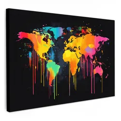 LEINWANDBILD Weltkarte - Farbe - Bunt - Graffiti - Welt Deko Schlafzimmer 30x20 cm