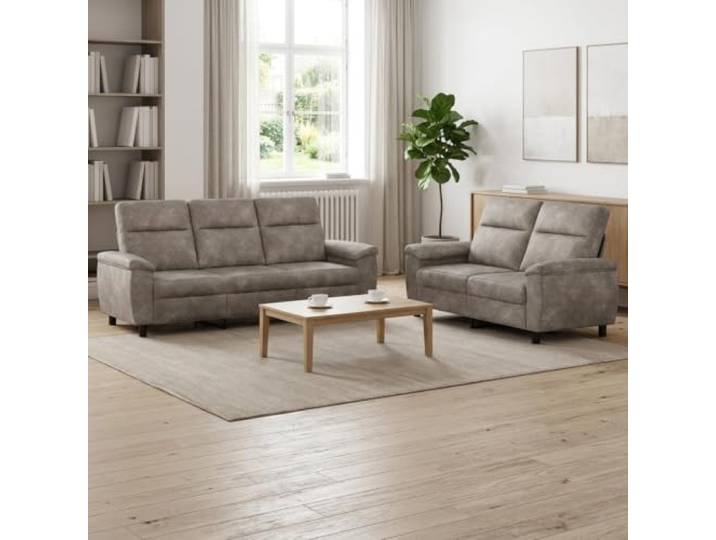 Sofa-Set 2 pcs Hellgrau Kunstwildleder Metallrahmen,Kissenrücken,Sperrholz-Armlehnen,abnehmbare Bezüge,Reißverschluss,Wohnzimmer,Alltag