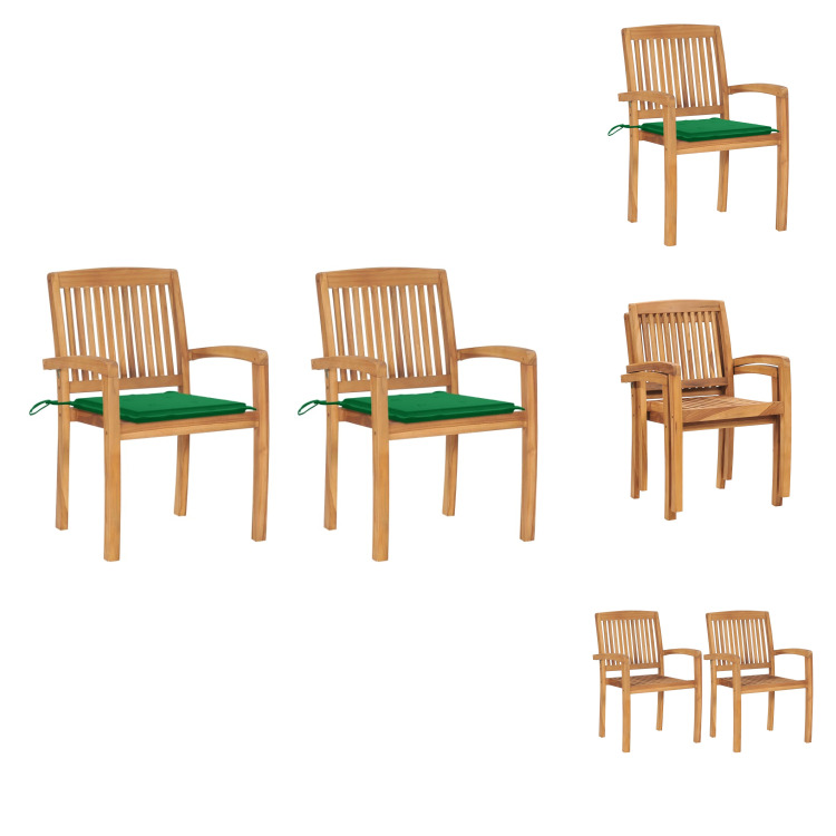 vidaXL Gartenstühle 2 Stk. mit Grünen Kissen Massivholz Teak - Gartenstühle