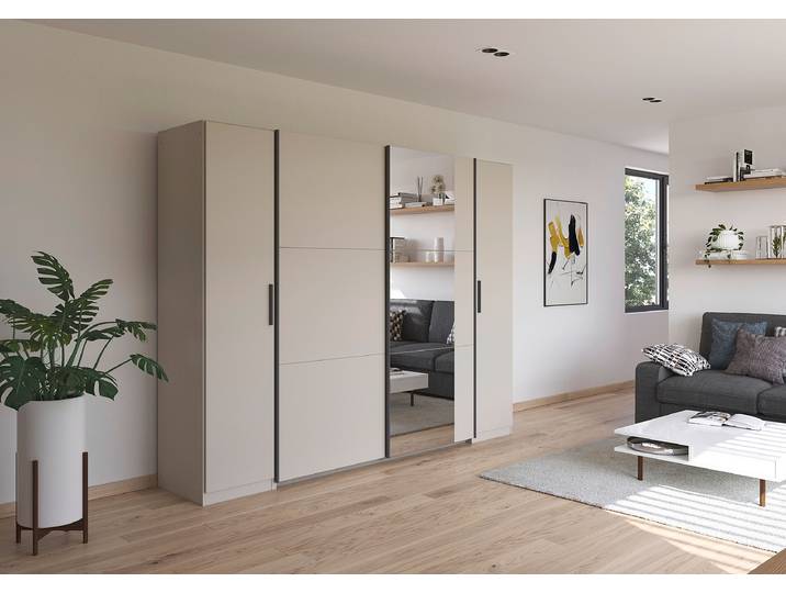 Armoire combinée Kronach avec miroir 268cm Beige/Cachemire Gris 1 miroir