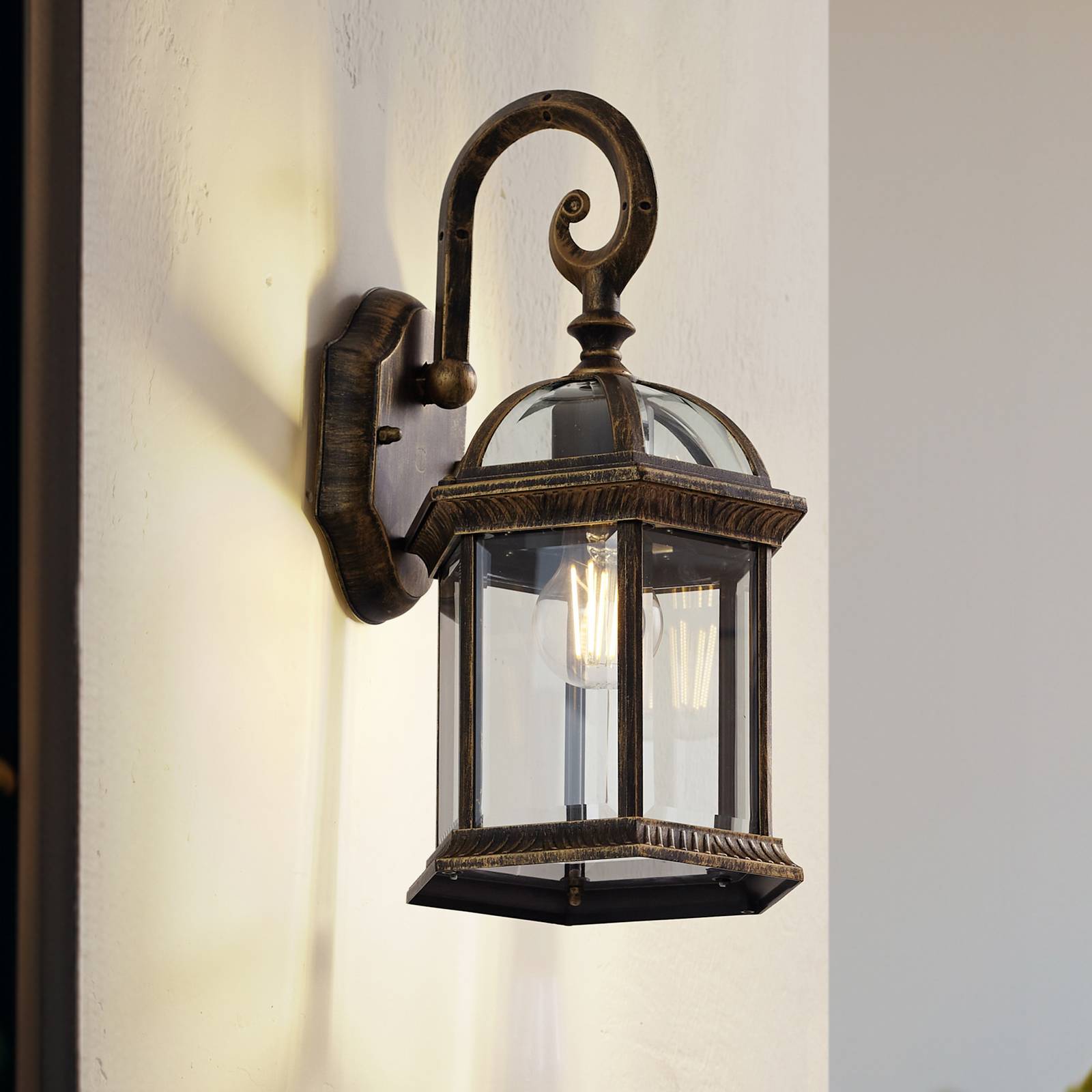 Outdoor Wall Light Adelisa Lindby, dimmable, Bronze / antique brass, Aluminium, Country House / Rustic, Outdoor Wall Light