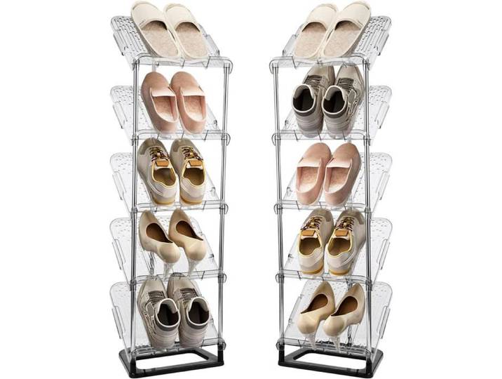 Étagère Chaussure À 5 Niveaux Range-Chaussure Porte-Chaussure Meuble De Rangement Tour À Chaussures Pour Petits Espaces Gain De P
