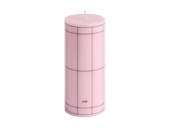 HAY Bougie bloc Column Candle small 15 cm Light pink-bordeaux grid