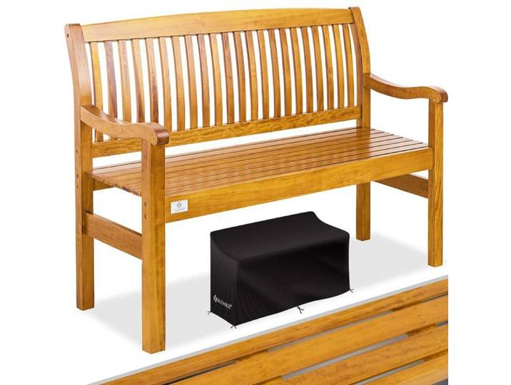 Banc de jardin en bois marron clair - KESSER - 125 cm - Bois verni - Résistant aux intempéries - Résistant aux rayures