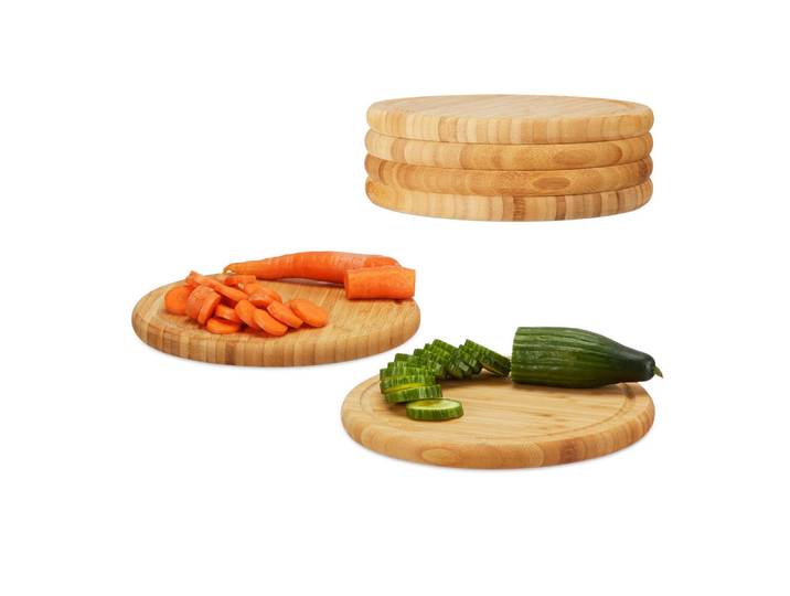 Relaxdays Frühstücksbrettchen Natur 6er-Set Bambus 30x30 cm, Hellbraun, Holz, 30x30 cm, Küchenzubehör, Schneidebretter