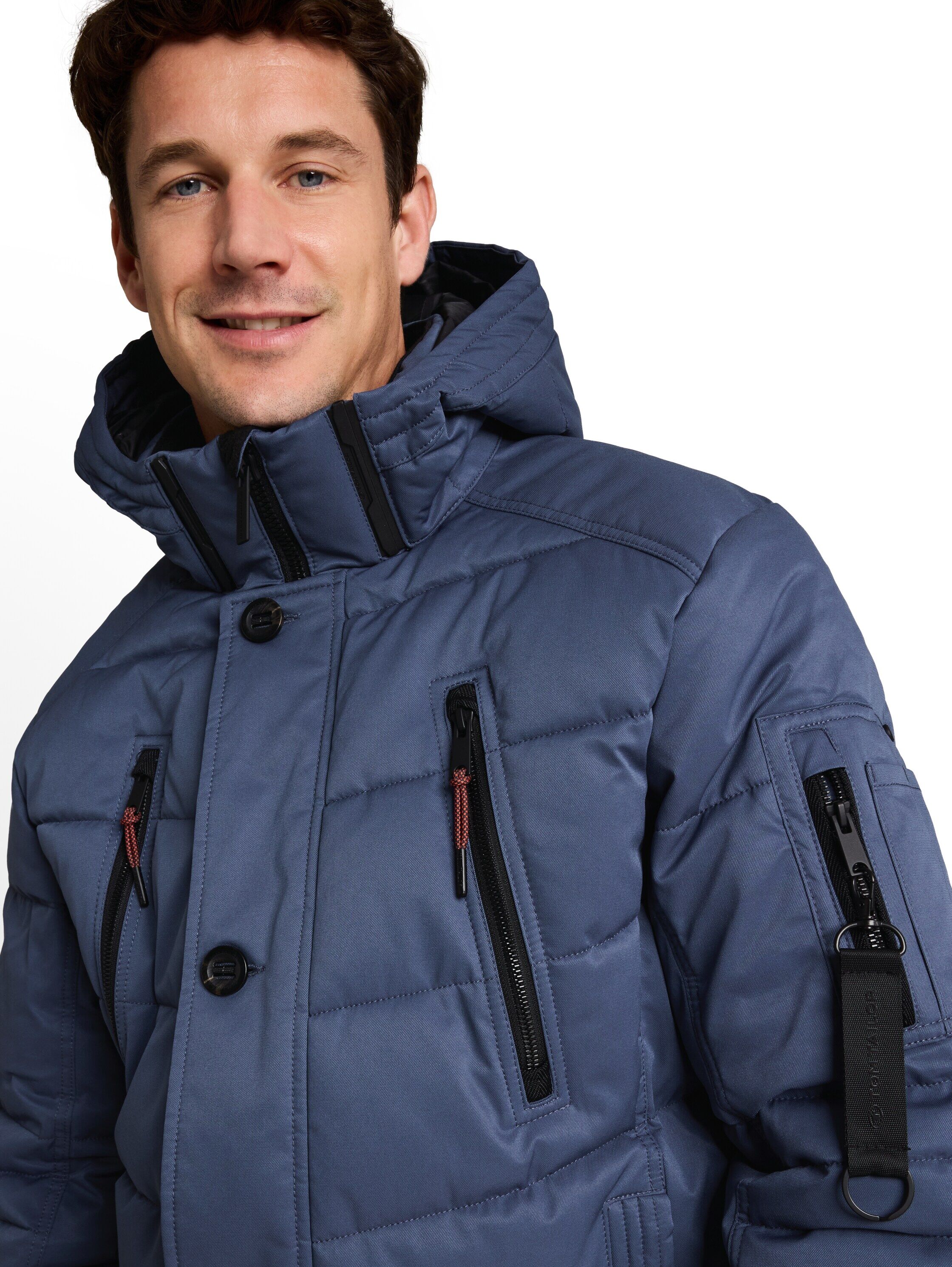 Steppjacke TOM TAILOR, Herren, Gr. XXL, blau (vintage indigo blau), Web, Obermaterial: 100% Polyester. Futter: 100% Polyester, regular fit taillenbedeckt, elastischer Bund, Jacken Steppjacke, mit Kapuze vintage indigo blau XXL