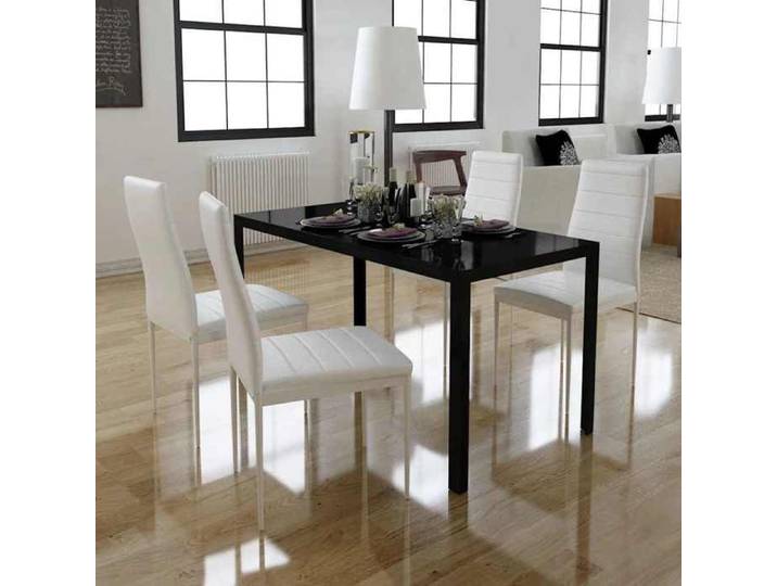 Meilleure MEUBLE Ensemble de table à manger cinq pièces noir et blanc&01_1481