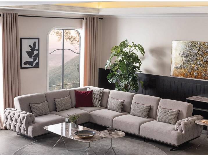 Xlmoebel Ecksofa L-förmige Wohnlandschaft mit Couchtischen in zeitlosem Design, L-förmige Wohnlandschaft, Hergestellt in Europa
