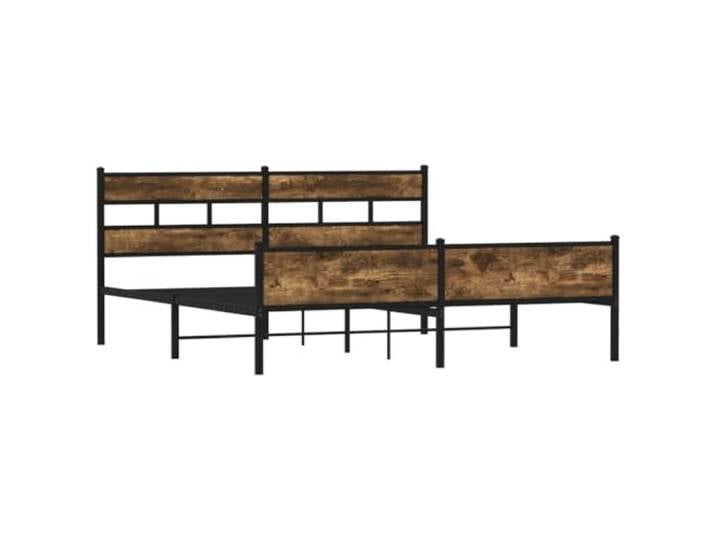 KTHLBRH Bettgestell aus Stahl Eiche Rauchgrau 193 x 203 cm Mit Kopfteil, Stauraum, Lattenrost aus Metall, Bettgestell