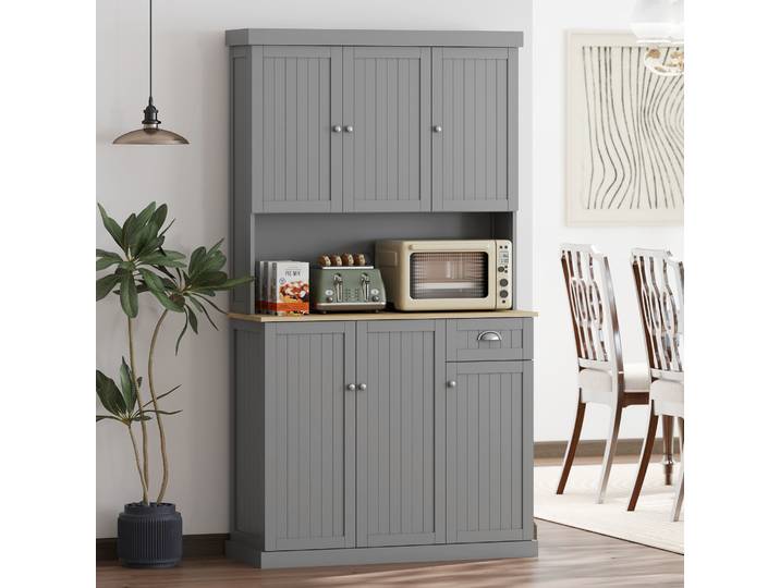 HOMCOM Buffet Cuisine Bois Blanc 101x39x180cm avec Étagères