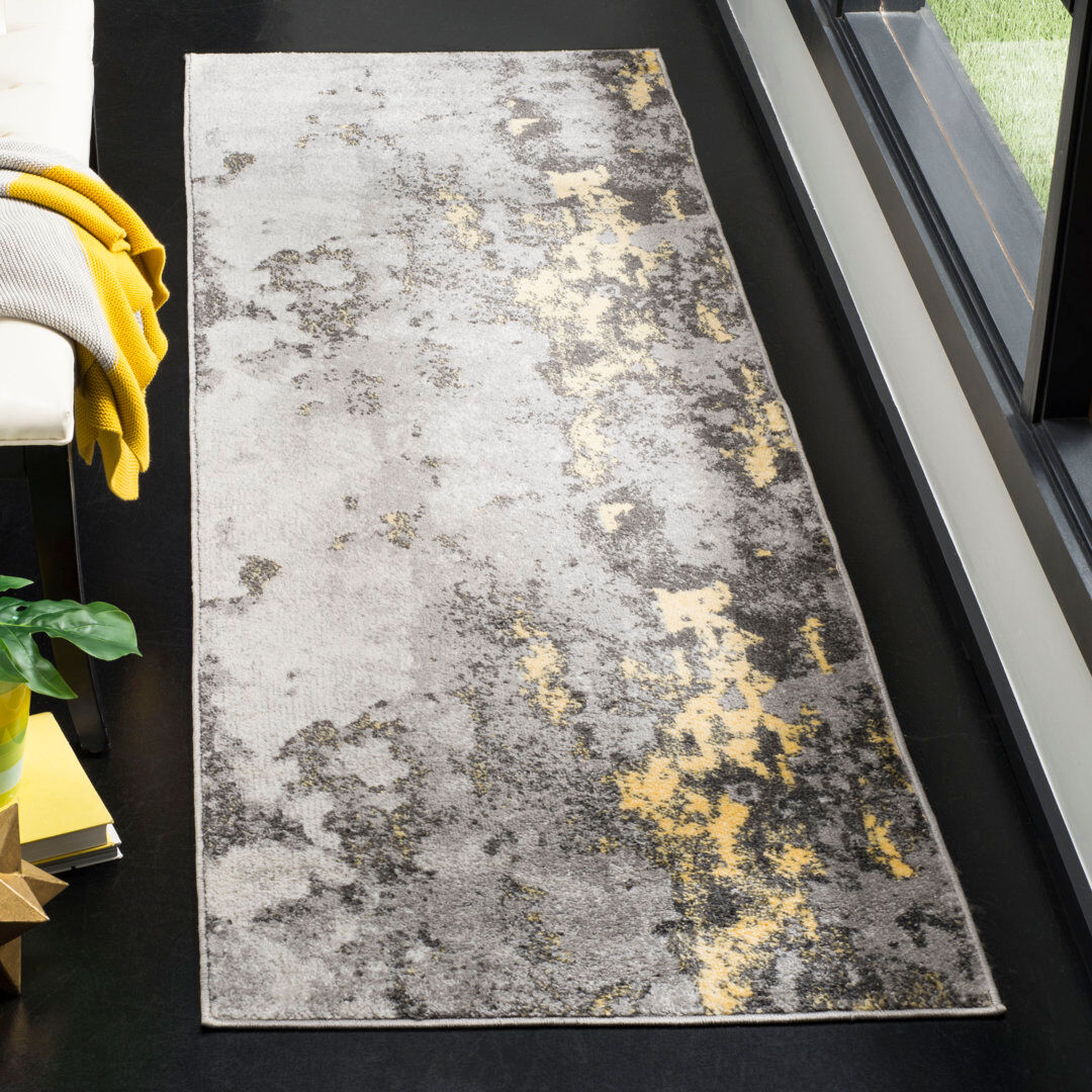 Rio Drury Abstract Area Rug Gray Runner 76 x 244cm