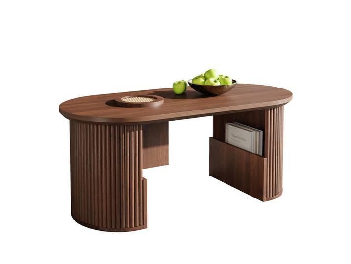 Modfu Couchtisch aus MDF 105x50x46,5 cm in Nussbaum mit Stauraum, Nussbaumfarben, 50x46.5x105 cm, Wohnzimmer, Wohnzimmertische, Couchtische
