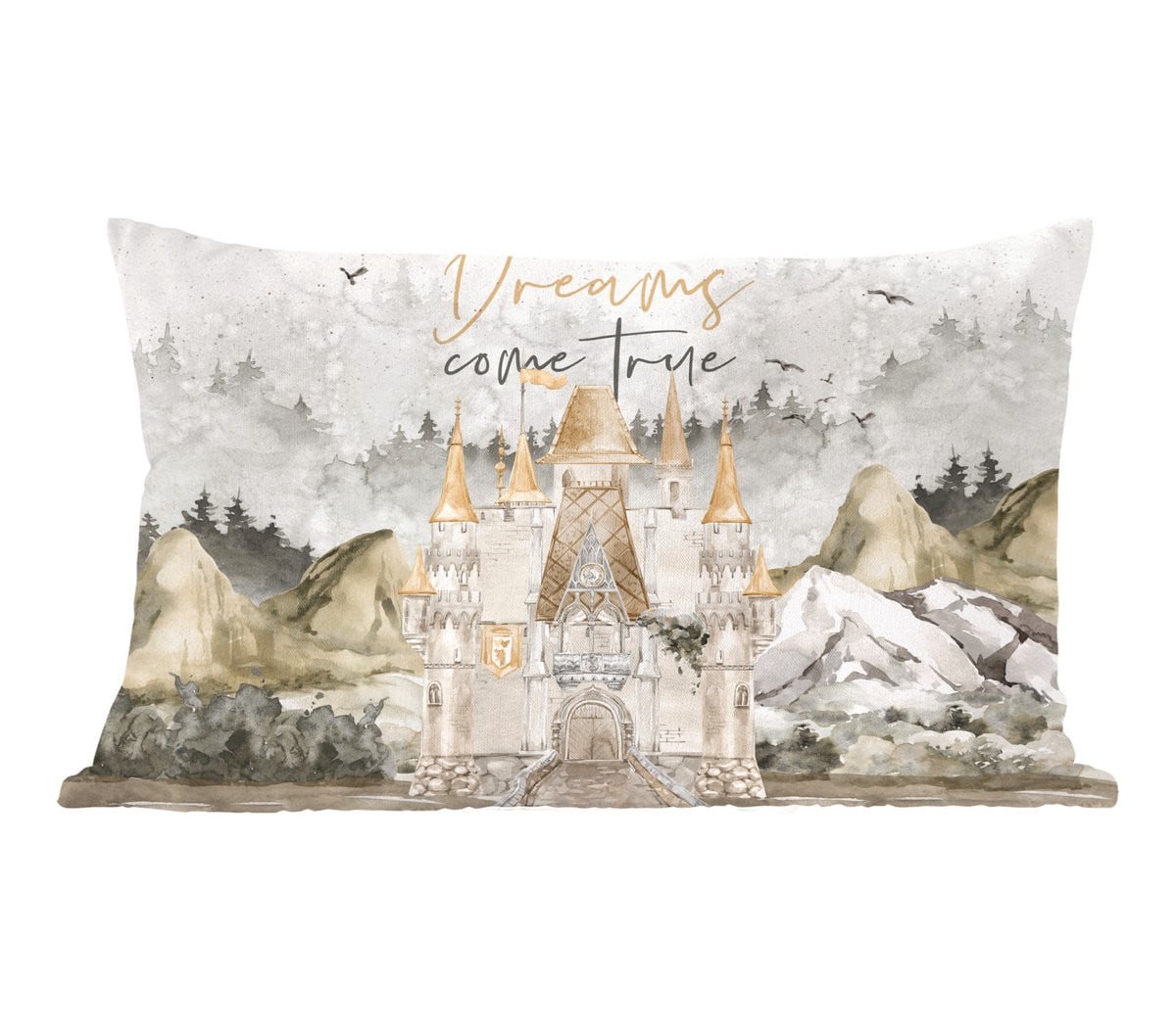 Sierkussen met quote Dreams come true voor kinderen en volwassenen, 50 x 30 cm