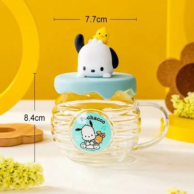 Inspired Living Sanrio Hello Kitty & Kuromi Honey Can Shaped 420ML Glass Cup With Silicone Lid Cute Kids Water & Drinkware pochacco
