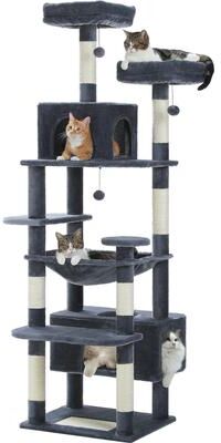 Inspired Finds PurrPalace Multi Level Cat Tree Tower With Hammock, Condo & Scratching Posts navy Blue