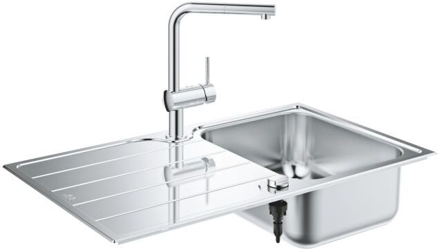 Grohe Einbauspüle-Set 31573SD1 86x50cm, 1 Becken, mit Einhebel-Spültischarmatur, Edelstahl