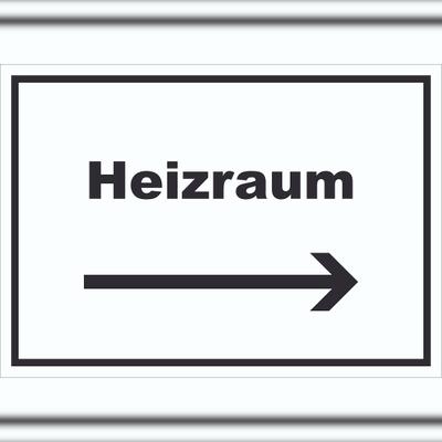 HB-Druck Heizraum Schild mit Text und Richtungspfeil rechts Heizung Wärme waagerecht A3 (297x420mm)