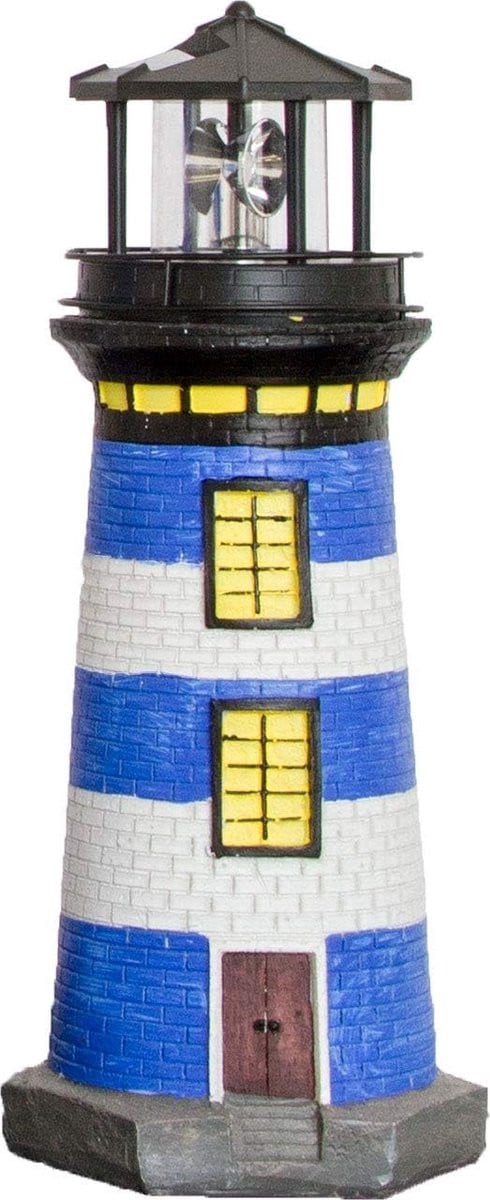 Decoratieve Roterende Solar Tuinlamp in de vorm van een Vuurtoren - Maritieme LED Tuinverlichting - Rood Blauw Zwart