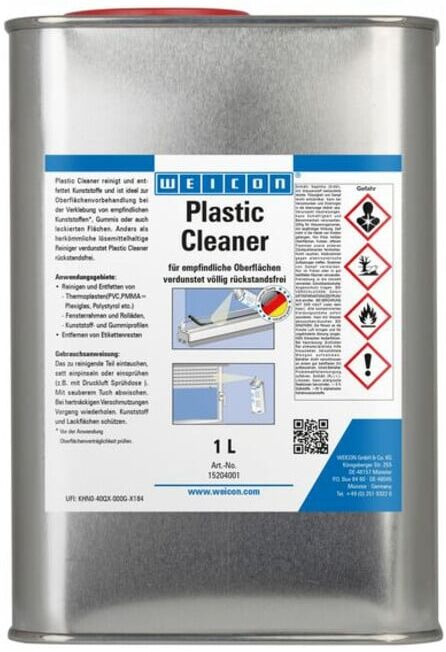 WEICON Plastic Cleaner, Reiniger für Kunststoff, Gummi und pulverbeschichtete Materialien, 1 L, transparent (15204001)