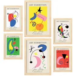 POSTER Set Mit 6 Miró Kunst Sammlung A3 & A4 Rahmen Aus Hellem Holz