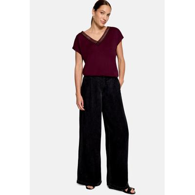 T-Shirt ZERO "Damen mit V-Ausschnitt", Damen, Gr. 38, rot (schwarz aubergine), Jersey, Obermaterial: 55% Viskose, 45% Polyester, figurumspielend normal, V-Ausschnitt, Shirts T-Shirt, Spitze