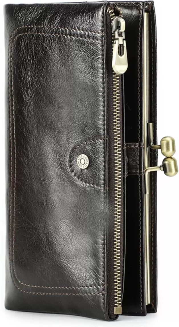 INF Portefeuille long en cuir synthétique avec blocage RFID - Sécurisez vos essentiels avec style café