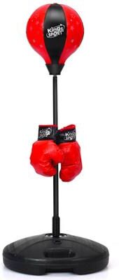 Costway Kids Adjustable Stand Punching Bag Toy Set with Boxing Glove-Red