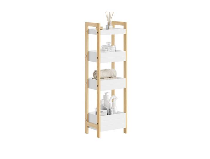 SoBuy Badezimmerschrank Schmal mit 4 Stabilen Regalen 90x28x20cm, Weiß, Rechteckig, 28x90x20 cm, Badezimmer, Badezimmerregale, Badregale