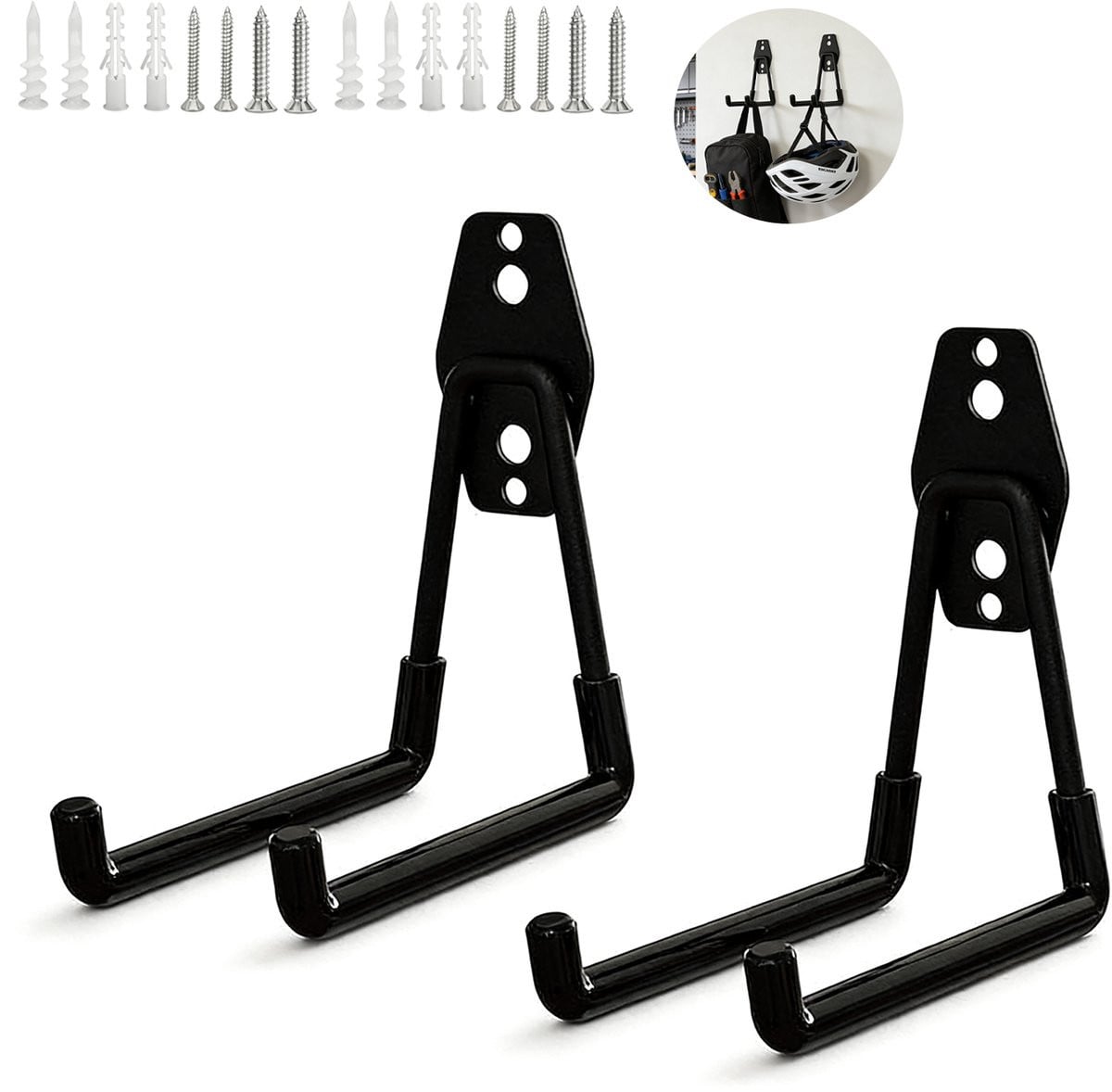 Set van 2 Heavy Duty stalen wandhaken voor garage en tuingereedschap opslag