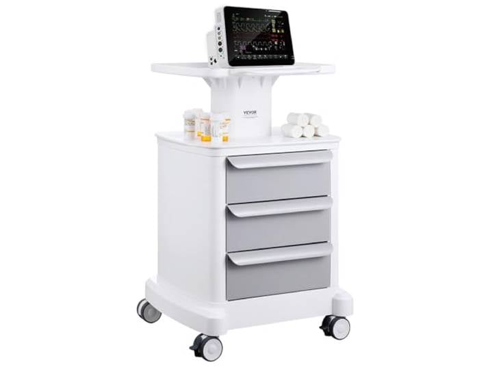 VEVOR Laborwagen Medizinwagen mit 3 Schubladen und 1 oberer Ablage, Rollbarer Laborwagen ABS-Material, 50 kg belastbarer Servierwagen Medizinischer Wagen für Labor, Klinik, Krankenhaus, Salon, weiß