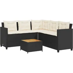 vidaXL Gartensofa in L-Form mit Tisch und Kissen Schwarz Poly Rattan