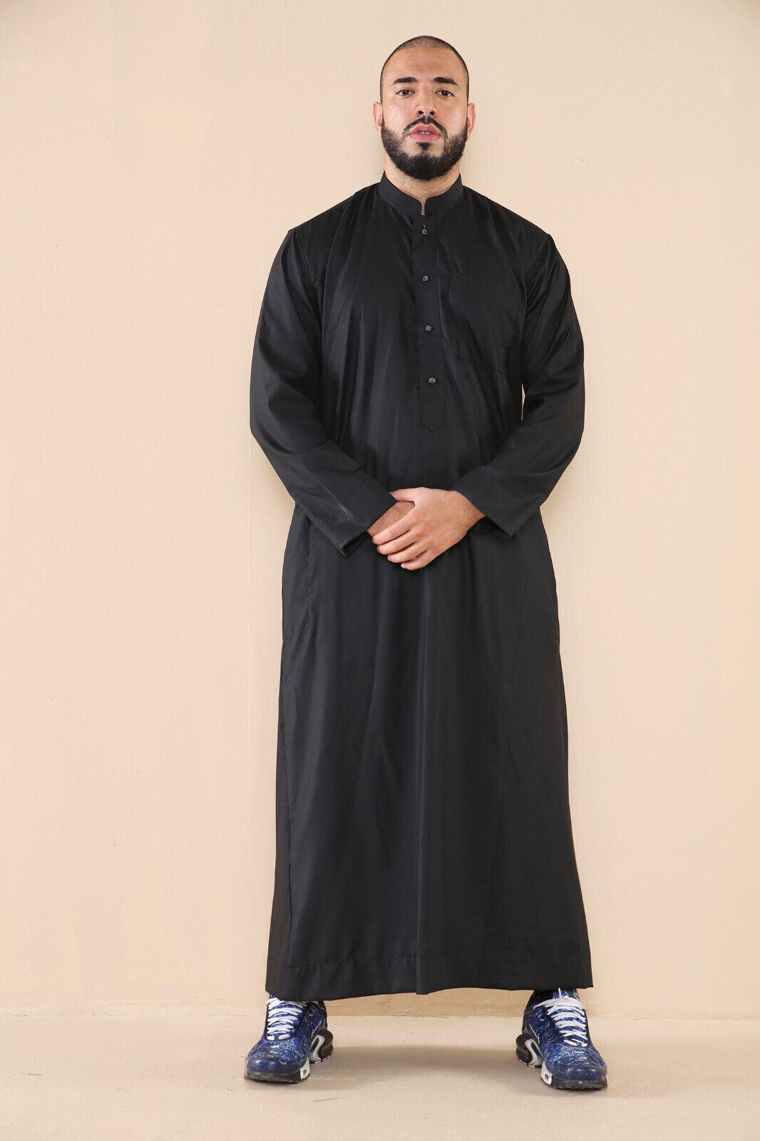 Herren Schwarz Thobe Jubba Saudi Islamisch Arabisch Eid Baumwolle Kaftan Jubbah Umrah Robe