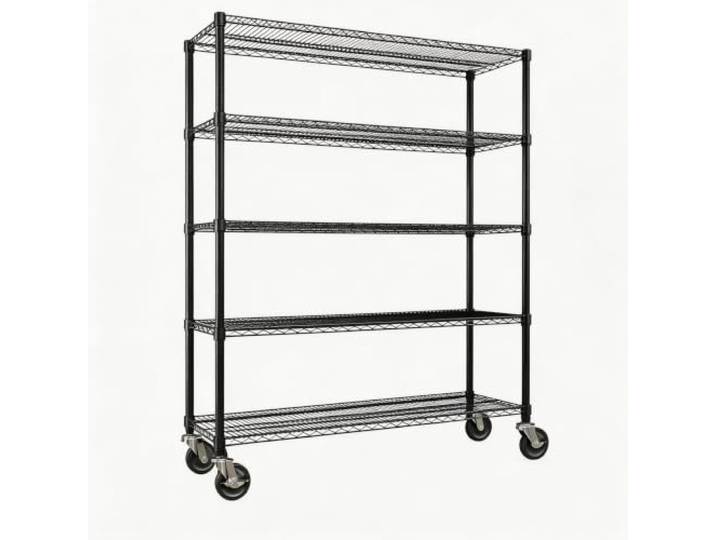 Koioplie Metallregal 45 cm 5-stufig Karbonstahl Fahrbar Drahtkonstruktion, 360° Lenkrollen, Feststeller, 1200 kg Traglast, mobil