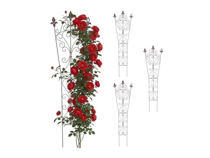 Relaxdays Treillis Lot de 4\, H x L : 115 x 32 cm\, Vintage\, métal\, Marron support plantes grimpantes\, jardin\, pots