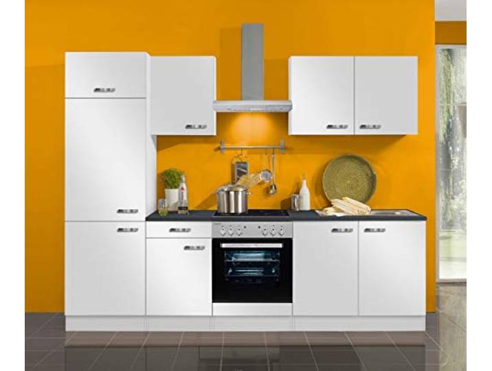 idealShopping Küchenblock Lagos 270 cm mit Einbauspüle ohne Elektrogeräte in weiß glänzend