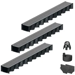 3x1m ACO Self® Hexaline 2.0 Entwässerungsrinne Stegrost Stahl verzinkt + Ablauf Vertikal