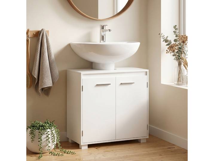 HOMCOM Meuble Sous-Lavabo Moderne Blanc Étagère Réglable