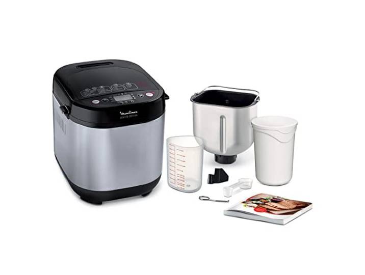 Moulinex - Machine pain et Délices - 20 programmes - 1kg - Noir Inox Appareil à pizza et pain multifonction - 20 programmes automatiques - Prépare yaourts et fromages frais pour toute la famille