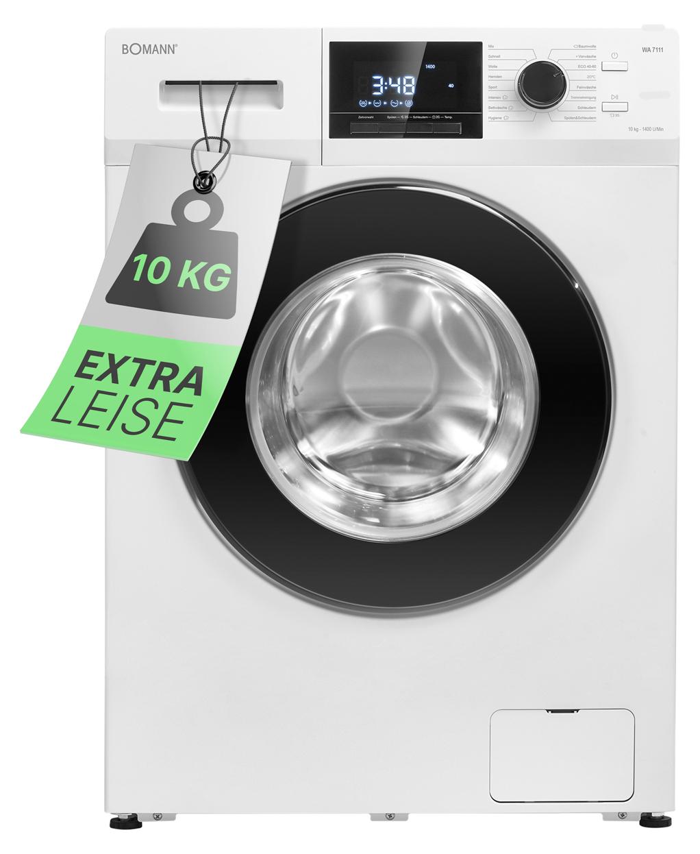 Bomann Waschmaschine 10kg | 16 Waschprogramme für jede Anforderung | Max. 1400 U/min Schleuderdrehzahl | Programm-Endzeitvorwahl 3-24 h | WA 7111