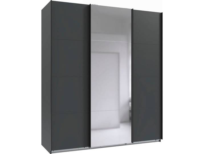 Schwebetürenschrank, Holzwerkstoff, Grau, 180×208×65 cm, Mit Spiegel & Metallgriffen, WIMEX