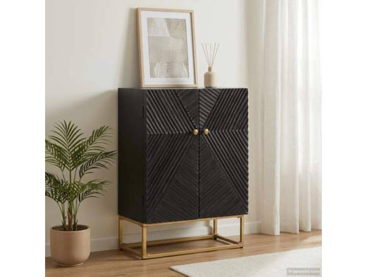 GPWERSDF Sideboard Schwarz 55x30x76 cm Massivholz Mango und Eisen Massives Mangoholz, Eisenbeine, 55x30x76 cm, viel Stauraum, stabile Oberplatte, schwarz