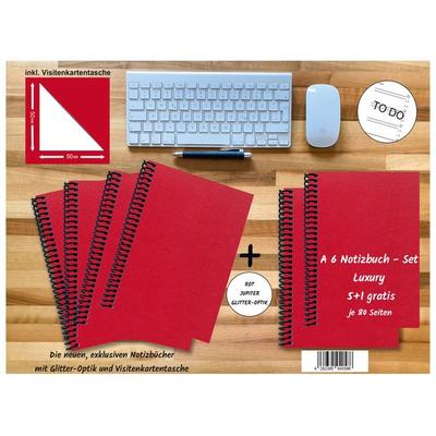 A 6 Notizbuch - Set, 5+1 gratis, Luxury 80 Seiten ROT JUPITER GLITTER-OPTIK, to do