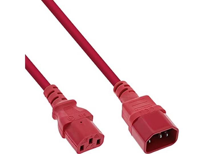 InLine® Verlenging voor koude apparaten, C13 naar C14, rood, 0,3 m