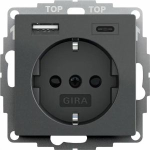Gira Steckdose System 55 245928, Unterputz, 1-fach, anthrazit, mit USB-A und USB-C