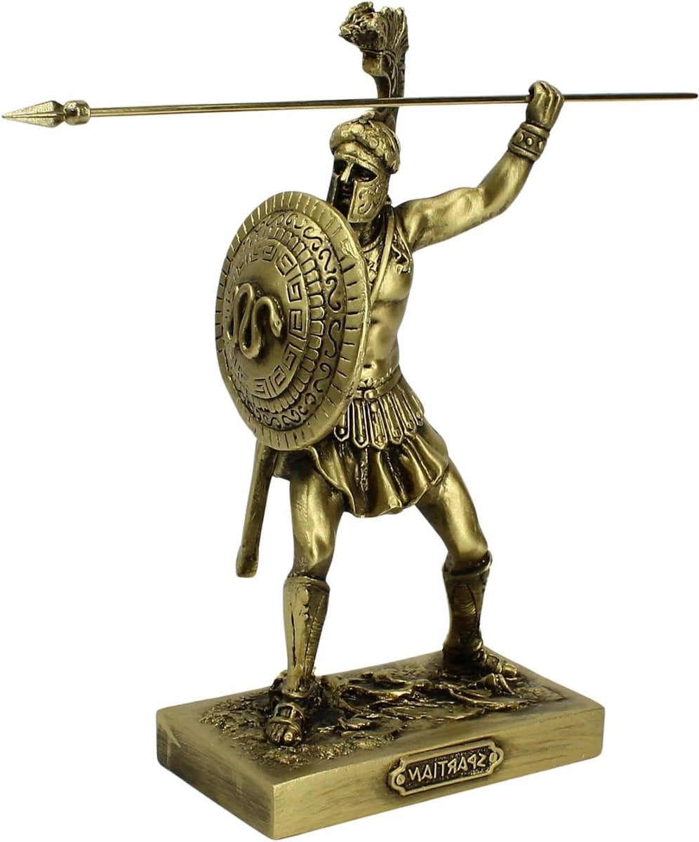 Leonidas Standbeeld Spartaanse Koning Goudkleurige Handgemaakte Sculptuur Hoogte: 16 cm