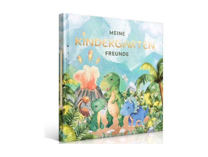 Tagebuch Eulentaler Dino , gold, grün, Notizbücher, Tagebuch, Liebevolles Freundealbum für Kita-Erinnerungen