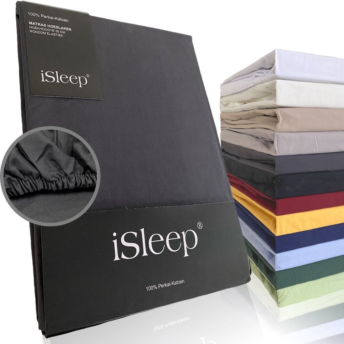 iSleep Perkal Hoeslaken - 100% Perkal Katoen - Eenpersoons - 90x220 cm - Antraciet