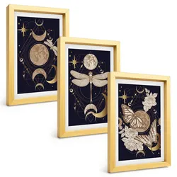 BILDER SET 3er Set - 20x30 cm Goldrahmen - Naturmotive Mondblumen